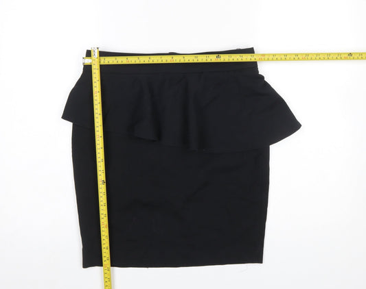 Zara Women Black L Pencil Peplum Stretch Skirt Knee Length Workwear