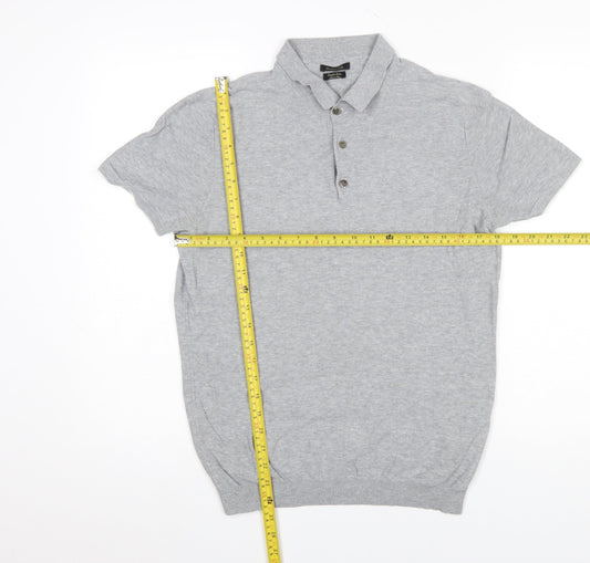 Massimo Dutti Men’s Grey Short Sleeve Cotton Polo Shirt M