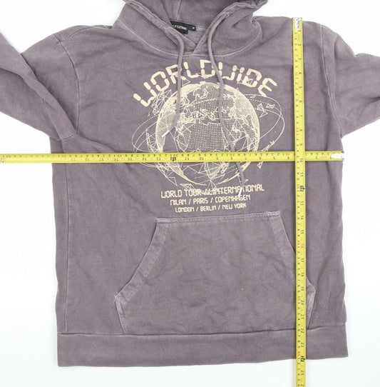 PrettyLittleThing Men's Grey Graphic Hoodie M Pullover World Tour