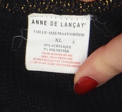 Brand and care label for Anne de Lansey Women's Black Striped Cardigan XL Knit Long Sleeve