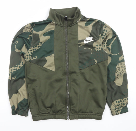 Nike Boys Green Camouflage Full Zip Hoodie 6-7 Years Polyester