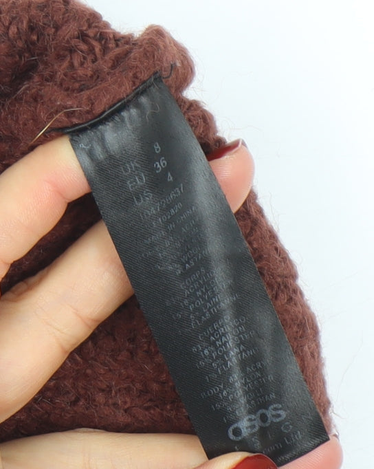 Brand and care label for ASOS Women’s Brown Hooded Chunky-Knit jumper, size UK 8