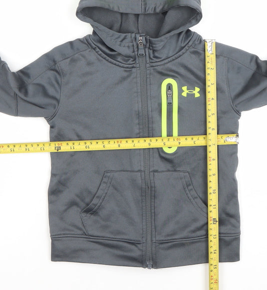 Under Armour Boys Grey Full Zip Hoodie 2-3 Years Hooded Sweatshirt