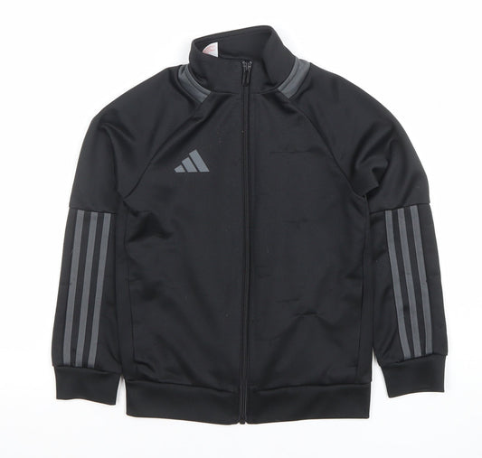 Adidas Boys Black Full Zip Hoodie 7-8 Years Polyester Sportswear