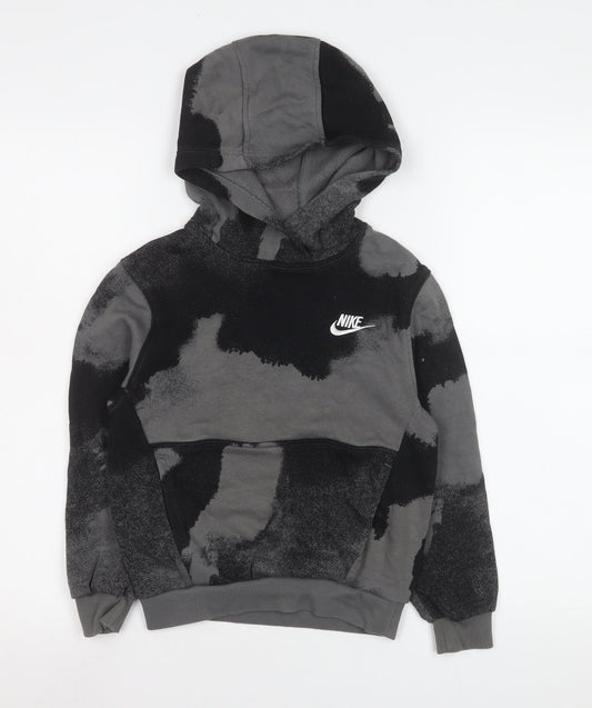 Nike Boys Black Grey Pullover Hoodie Small 128-137cm Cotton Blend