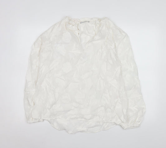 Additional front view of Gallery Women’s White Floral Tunic Blouse, size UK 16, Viscose Long Sleeve