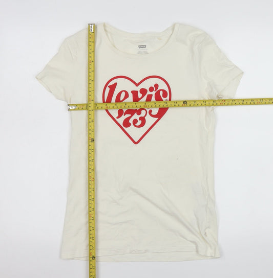 Levi’s Women Ivory 70s Retro Heart Logo Cotton T-Shirt Size S
