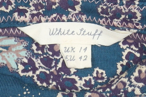 White Stuff Women's Blue Floral Knee Length Shift Dress Size 14