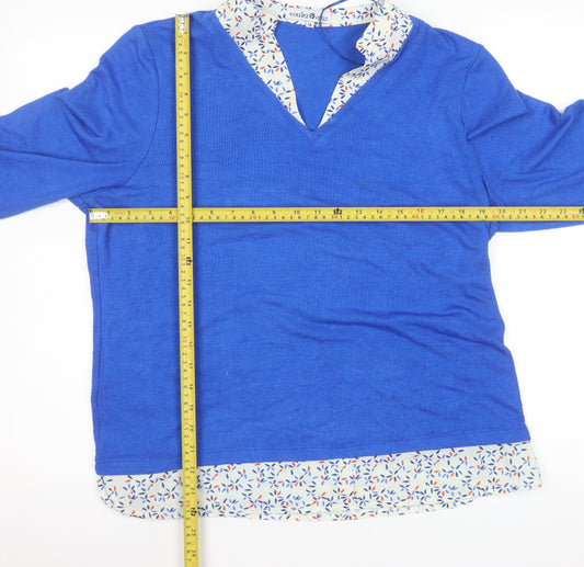 Voulez Vous Women's Blue V-Neck Long Sleeve Blouse Size 14