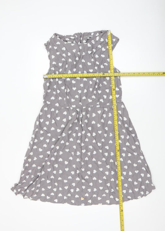 Oliver Bonas Women’s Grey Heart A-Line Dress Size 14 Sleeveless Viscose