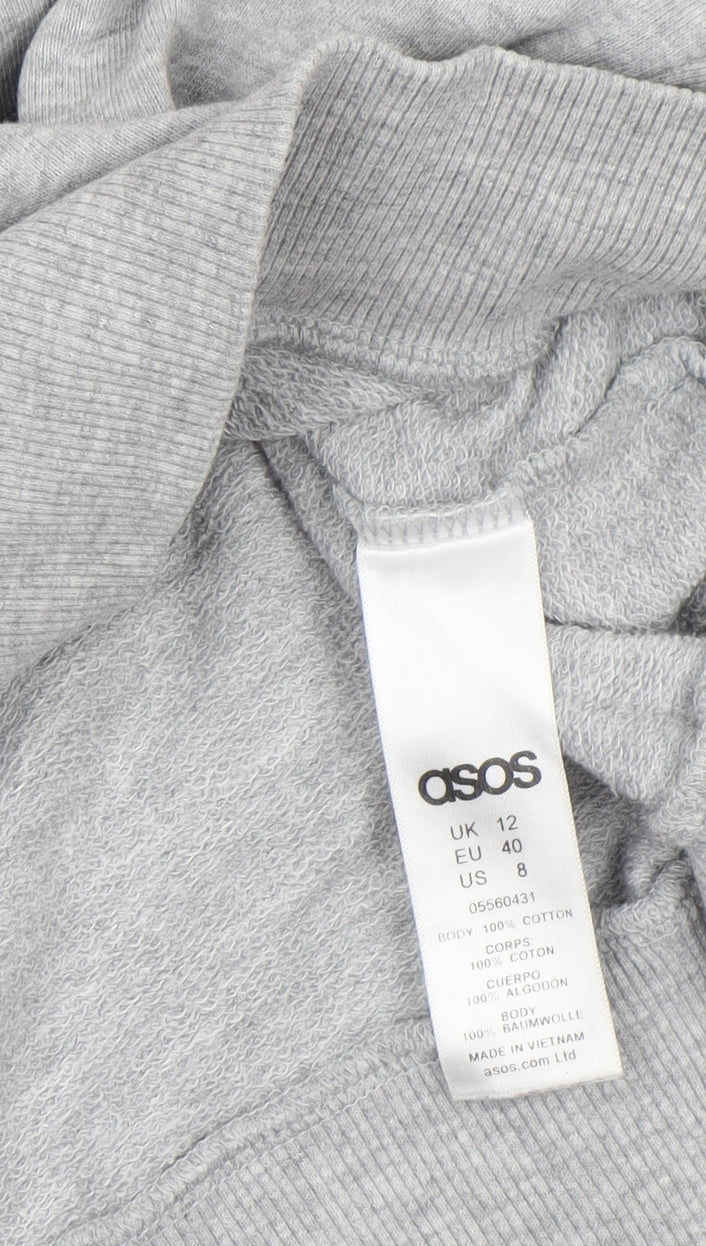ASOS Women's Grey Cotton Crew Neck Pullover Sweatshirt UK 12
