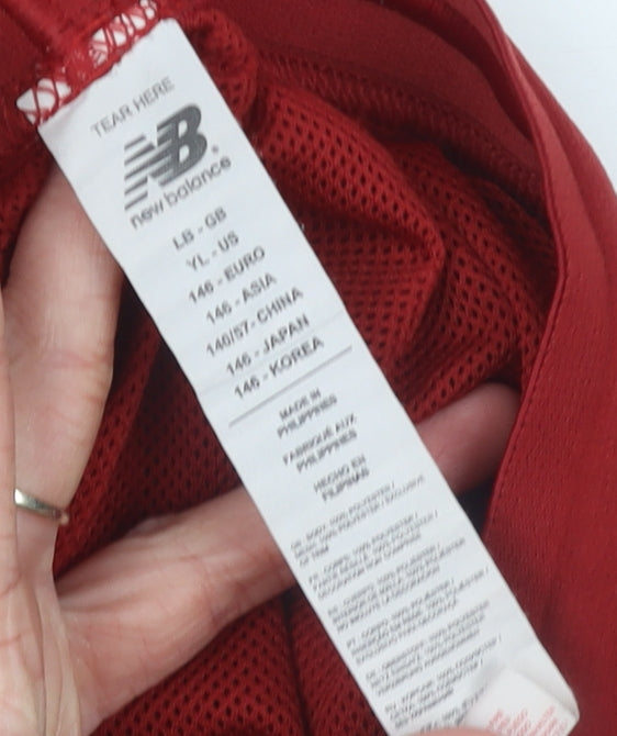 Brand and care label for New Balance boys’ red football athletic shorts 13-14 years lfc sportswear
