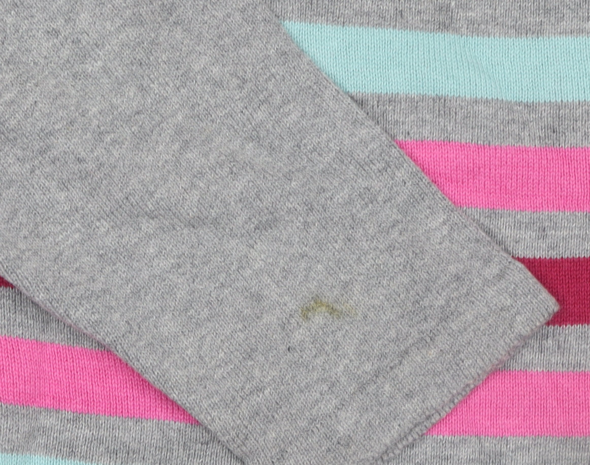 Young Dimension Girls Grey Striped Long Sleeve Cotton Sweater Dress 7-8 Years
