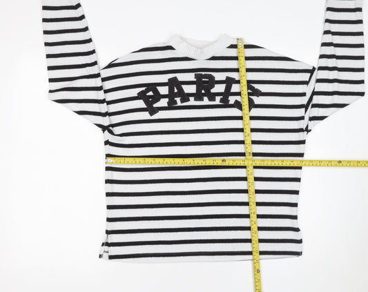 F&F Women’s Black White Striped Paris Jumper Size S Long Sleeve