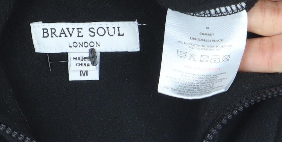 Brave Soul London Women's Black 1/4 Zip Fleece Pullover Sweatshirt M