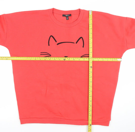 Mavi Women’s Red Cat Print Pullover Sweatshirt Size S Cotton Blend