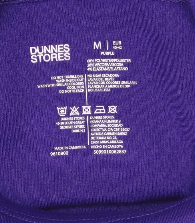 Brand and care label for Dunnes Women Purple M Sweatshirt Crew Neck Long Sleeve Casual