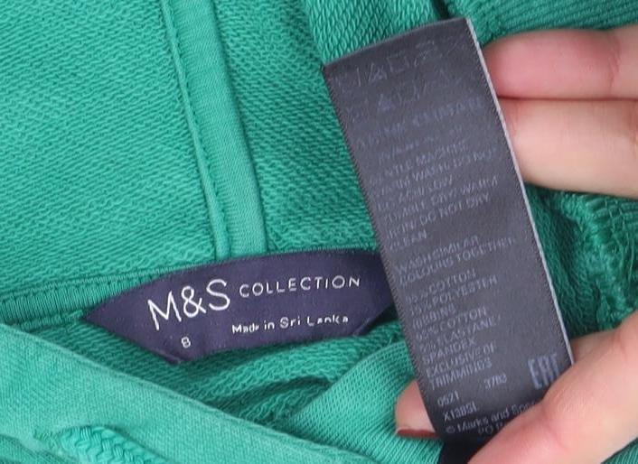 Marks and Spencer Women's Green Pullover Hoodie Size 8 Cotton Blend