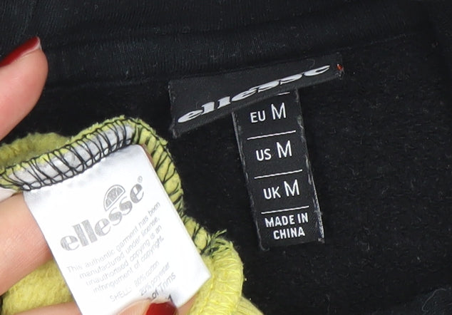 Brand and care label for Ellesse Men's Black White Yellow Pullover Hoodie M Sports Style