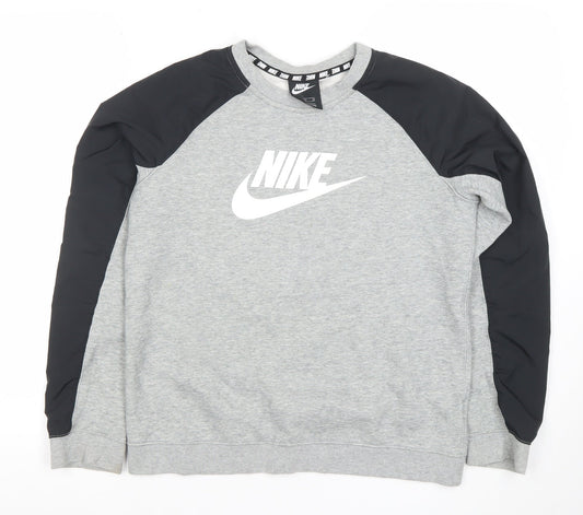 Nike Boys Grey & Black Crew Neck Sweatshirt XL Graphic Print Pullover