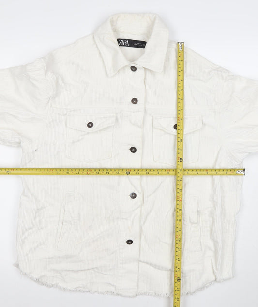 Zara Women Ivory Corduroy Button-Up Jacket Size S Relaxed Fit
