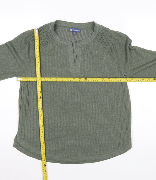 Democracy Women Green Long Sleeve Henley Jersey Blouse Size L