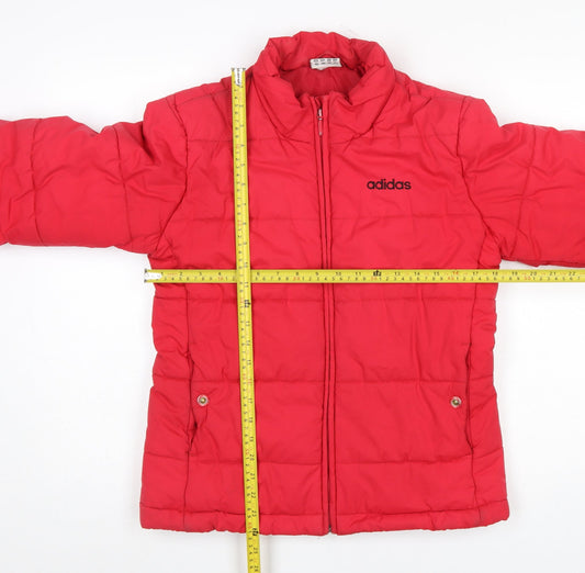 Adidas Women Red Puffer Jacket Size 12 Quilted Winter Coat