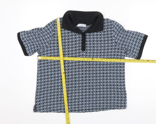 Gallery Womens Black Geometric Polo Shirt Size M Short Sleeve Cotton Blend