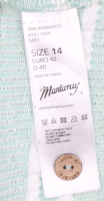 Mantaray Women’s Green Striped Long Sleeve Cotton Blend Top Size 14