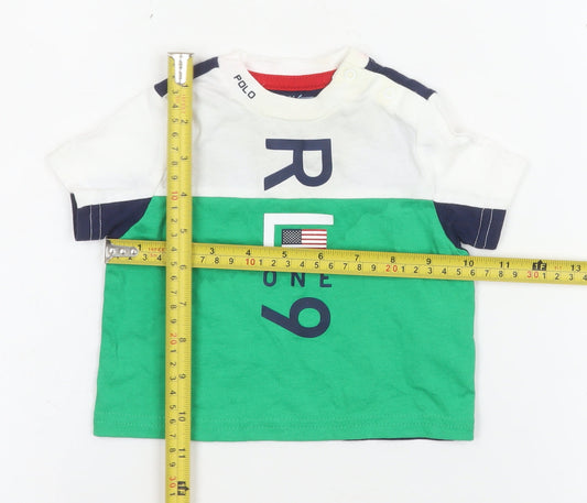 Ralph Lauren Unisex Baby Green & White Short Sleeve Cotton T-Shirt 3-6 Months