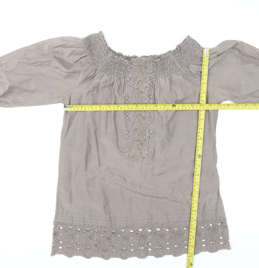 Warehouse Womens Beige 3/4 Sleeve Off Shoulder Cotton Silk Bohemian Blouse Size 8