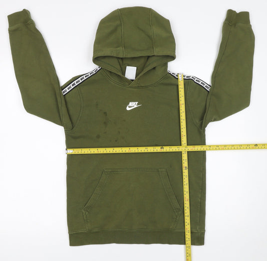 Nike Boys Green Pullover Hoodie Logo Tape Trim L 13-14 Years Fleece