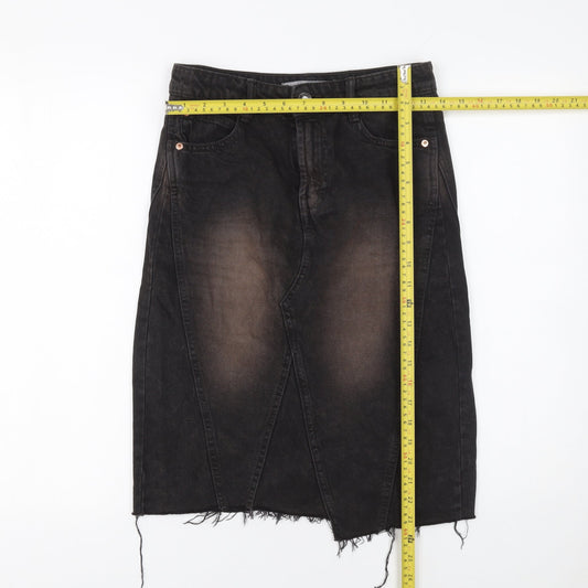 Bershka Womens Black Denim Pencil Skirt Size 6 High Rise Stretch