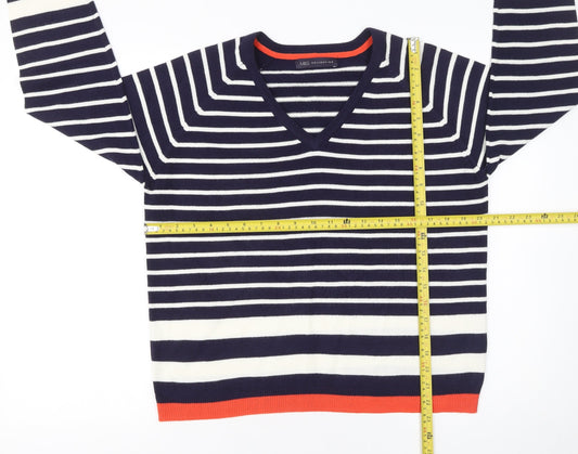 Marks and Spencer Women’s Blue Striped Acrylic V-Neck Jumper Size 14