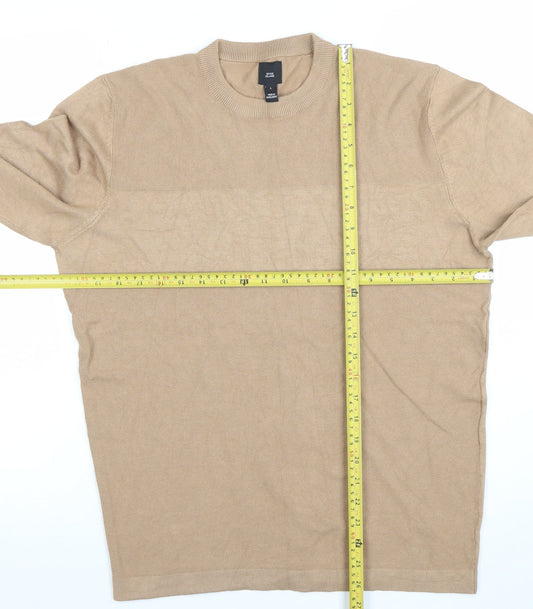 River Island Mens Beige Cotton Crew Neck Jumper L Regular Fit