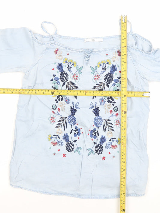 Marks and Spencer Girls Blue Embroidered Off Shoulder Blouse 11-12 Years