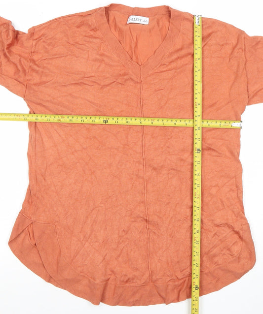 Gallery Women's Orange V-Neck Long Sleeve Cotton Blend Blouse Size S