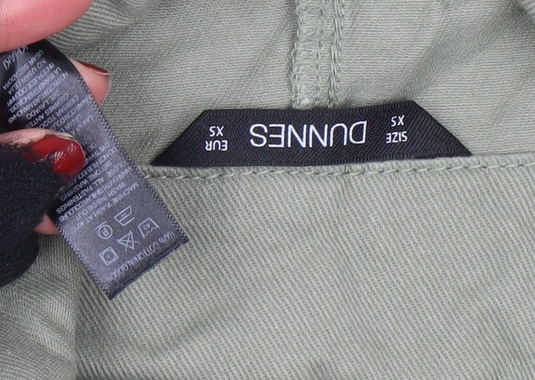 Brand and care label for Dunnes Women Green XS Cotton Military Style Jacket