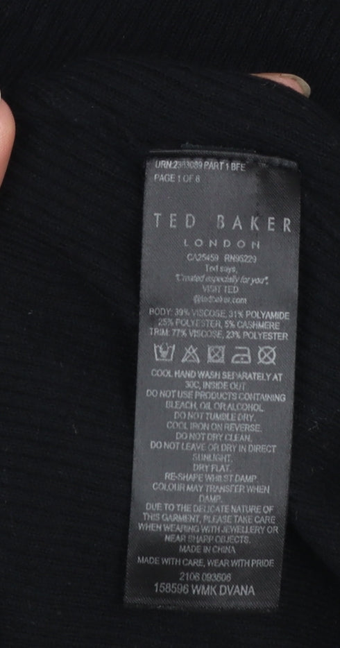Ted Baker Women’s Black Slim Fit High Neck Long Sleeve Pullover Jumper Size 10