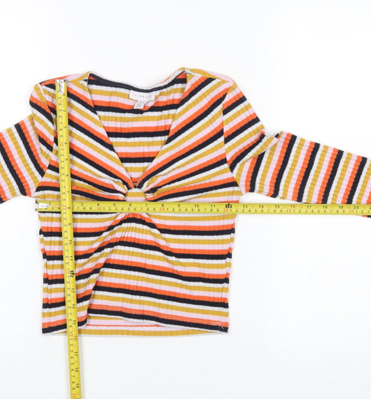Topshop Women's Multicoloured Striped Cropped Long Sleeve T-Shirt UK 10
