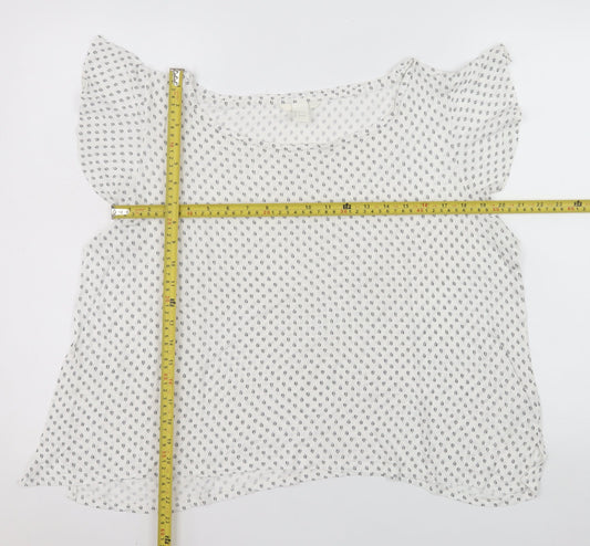 H&M Women's White Geometric Viscose Flutter Sleeve Blouse Size 14