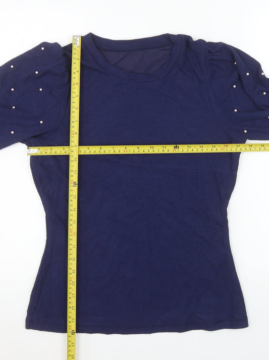 Savida Women's Blue Beaded Long Sleeve Jersey Top Size 12