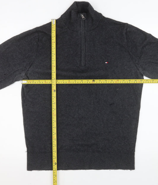 Tommy Hilfiger Mens Grey M 1/4 Zip Mock Neck Knit Sweatshirt