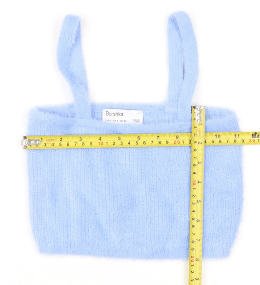Bershka Women Blue Fuzzy Knit Camisole Tank Top Size S