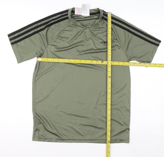 Adidas Boys Green 13-14 Years Short Sleeve Aeroready Sports T-Shirt