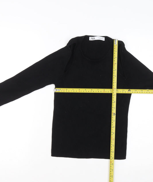 Zara Womens Black Slim Fit Knit Pullover Jumper Size 12