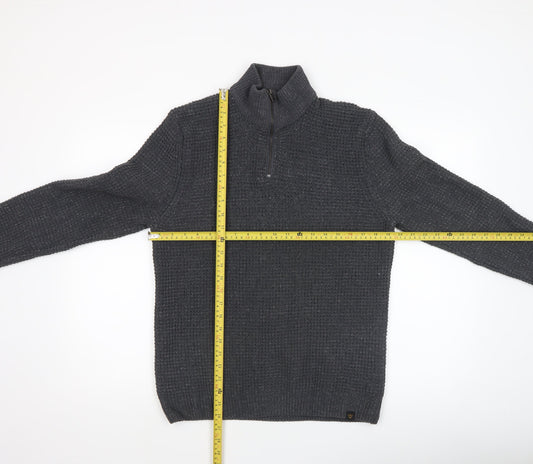 Next Men’s Grey Waffle-Knit 1/2 Zip Mock Neck Jumper - Size M