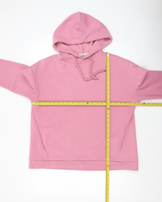 Stradivarius Women Pink Pullover Hoodie Size L Viscose Blend