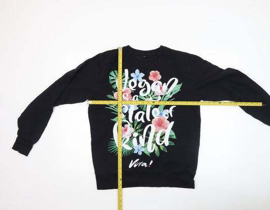 EarthPositive Viva Women Black Floral Vegan Print Sweatshirt Medium