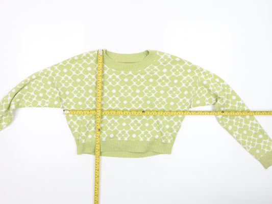 Hollister Women Green XS Floral Crew Neck Knit Pullover Jumper